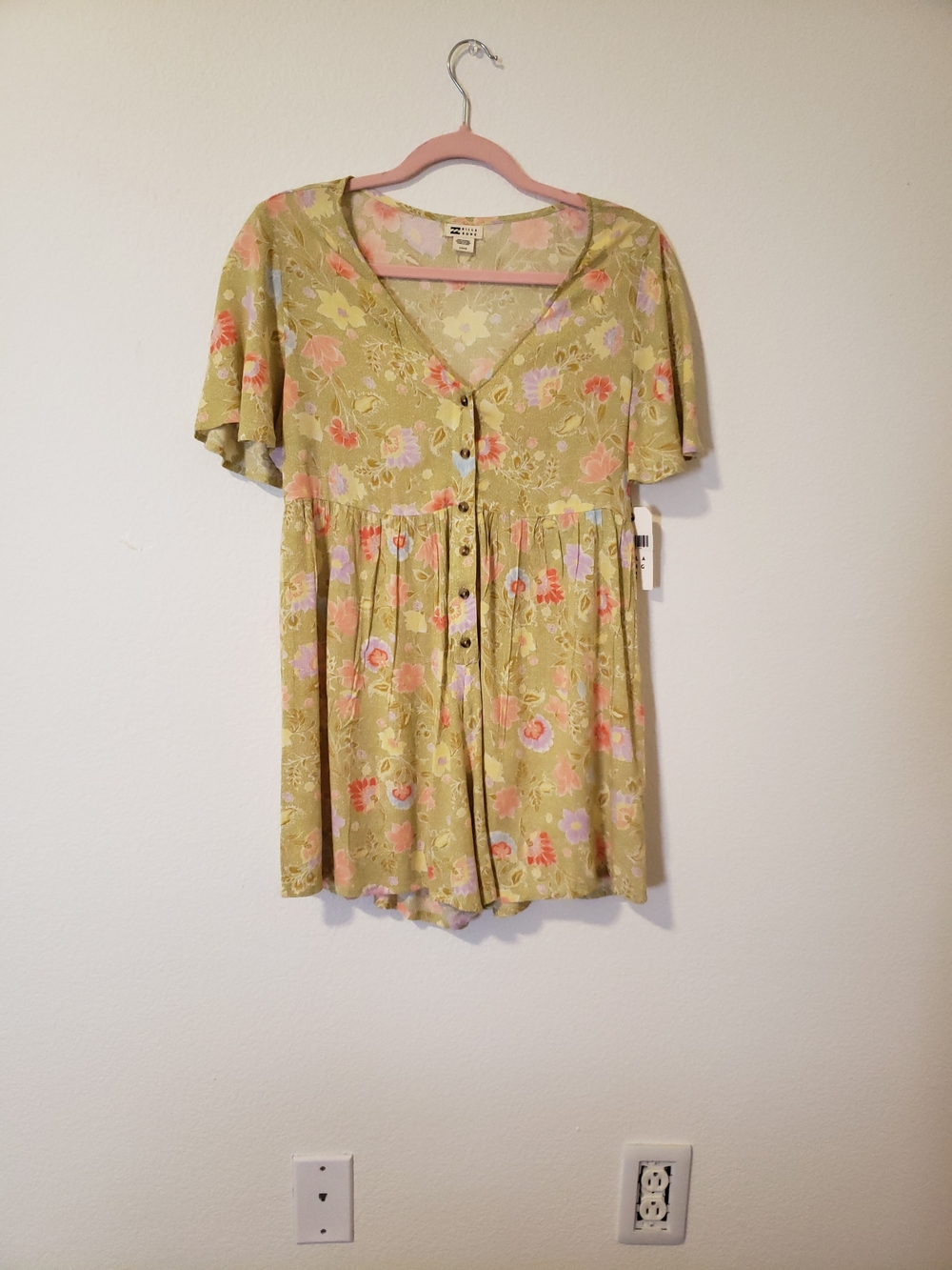 Billabong Pastel Floral Button Romper in Green, Pink and Lavender